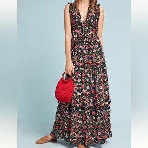 Anthropologie Banjanan Markle 100% Silk Maxi Shirtdress Dress